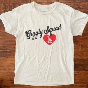 Giggly Squad Podcast LA Fire Relief Merch T-Shirt with Red Heart, size small